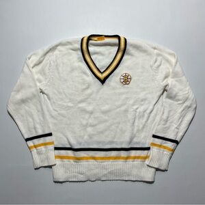 NHL Boston Bruins Hockey White knit Sweater Size Large
